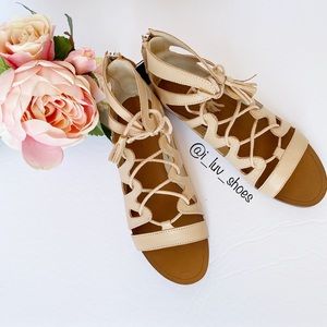 ZARA Leather Lace Up Flat Sandals